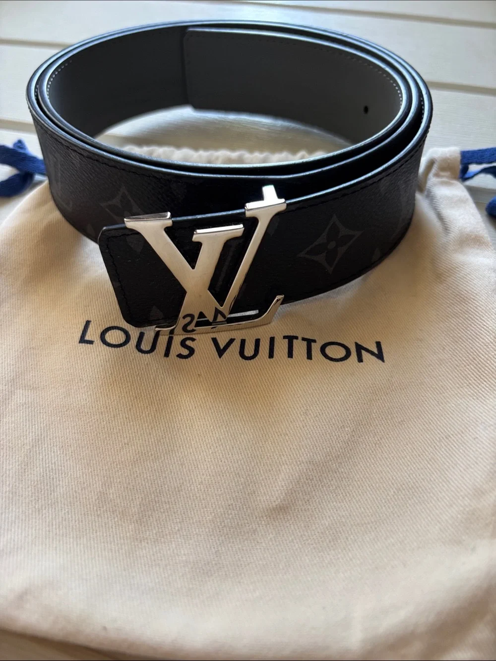 Louis Vuitton Monogram Eclipse Reversible Belt with Silver LV Buckle w dustbag